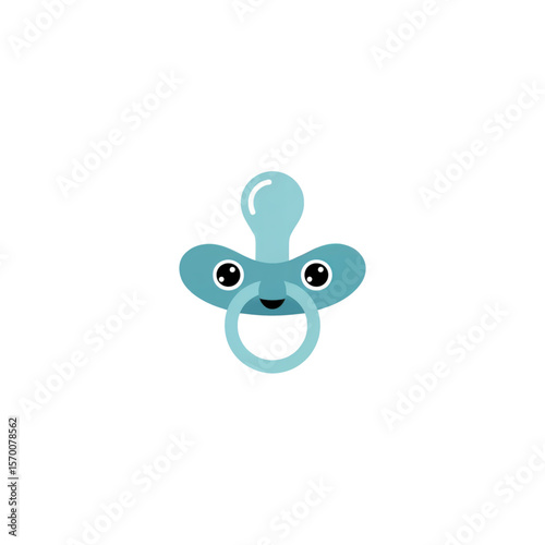 Vector illustration of a cute baby pacifier with cartoon eyes and smile, minimal flat design, centered on white background. AI generated – no real object depicted.