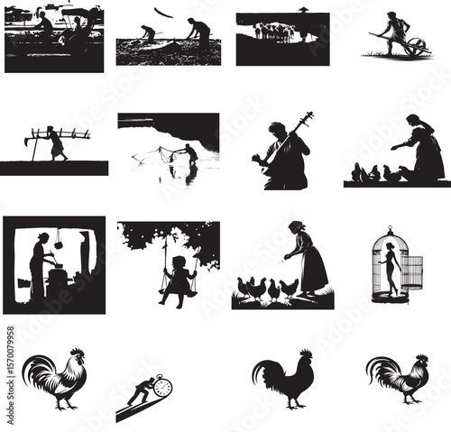Vector set of medieval weapon and knight silhouettes, a fun illustration design