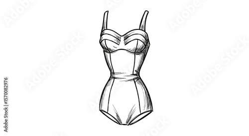 Vintage Sketch Retro Swimsuit Illustration
