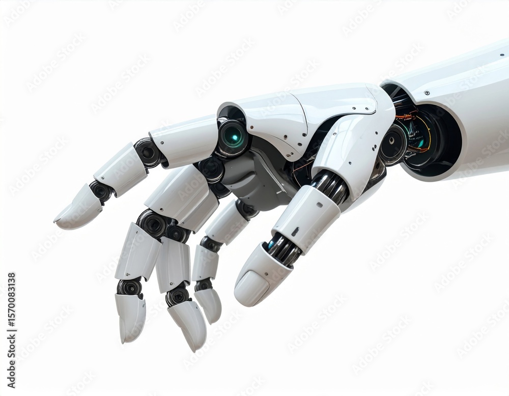 White Robotic Hand Reaching Detail Close Up White Robotic Hand Reaching Detail Close Up