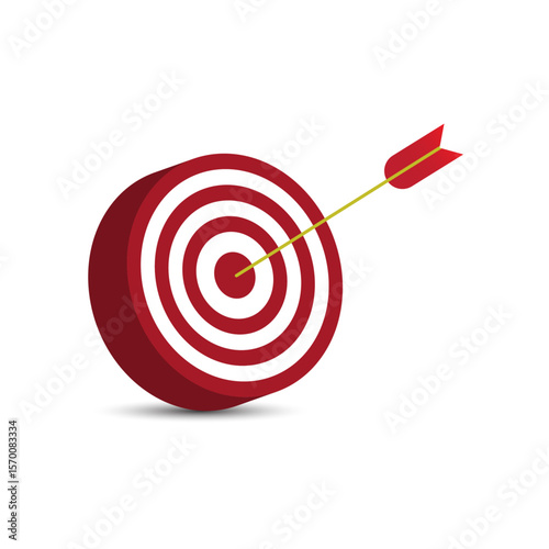 Red target with arrow hitting the center on an isolated background