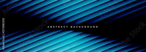 Black and blue abstract modern wide ribbed banner. Vector illustration background with bright gradient