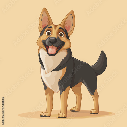 Cartoon style happy German Shepherd illustration