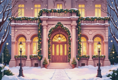 Beautifully decorated building illuminated for New Year celebrations