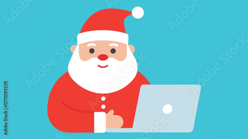 Modern Santa Claus Using a Laptop to Check Naughty and Nice List