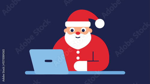 Modern Santa Claus Using a Laptop to Check Naughty and Nice List