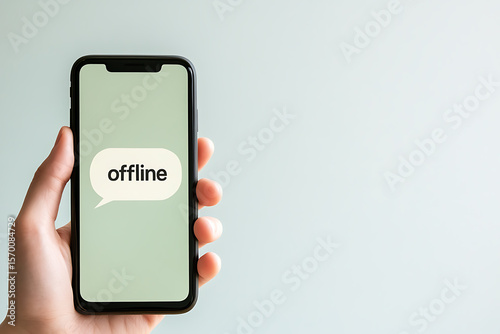 Mobile phone displays 'offline' message. A reminder to disconnect and enjoy the present moment, promoting digital wellbeing and mindful tech usage.