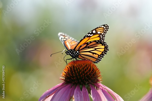 A monarch butterfly rests on a purple coneflower