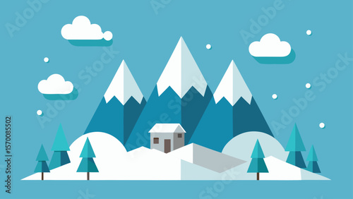 Intricate Papercraft Winter Scene with Layered Paper Mountains and Snow