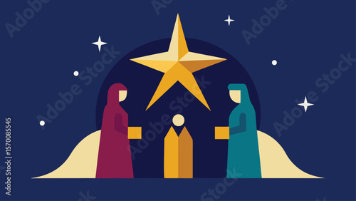 Stylized Minimalist Nativity Scene Depicting Christmas Characters and Story