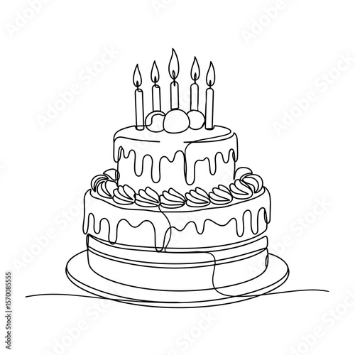 Birthday cake with candles and icing on a decorative plate  
