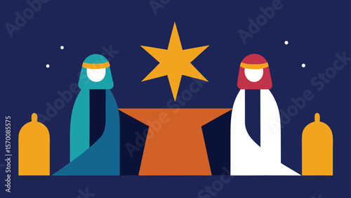 Stylized Minimalist Nativity Scene Depicting Christmas Characters and Story