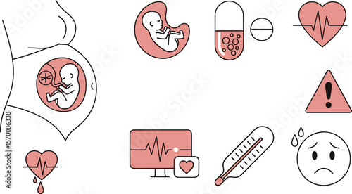 Set of medical health food vector icons and symbols for web design illustration