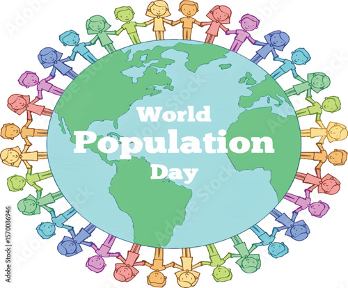 World Population Day hand-drawn colored people around world background design