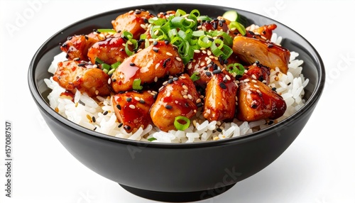 Teriyaki Chicken and Rice Bowl in Black Bowl