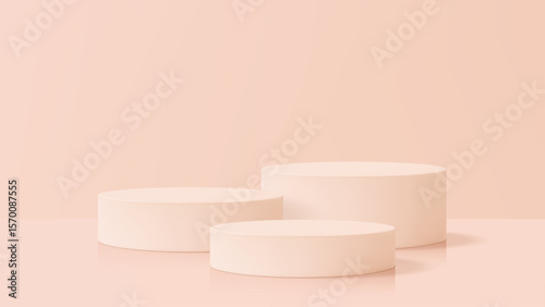 Minimalist round blush pink podium on a gradient background for cosmetic or product display mockup. Modern 3d pedestal advert.