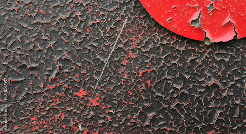 Aged Surface With Flaking Paint And A Red Circle On The Upper Right Part
