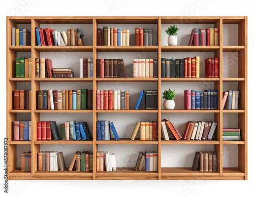 Full Wooden Bookshelf with Organized Book Collection