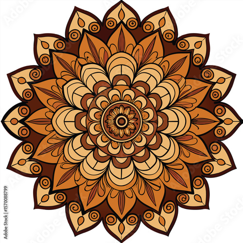 Detailed Brown and Beige Mandala with Floral Swirls and Circular Patterns Intricate Design Element vector