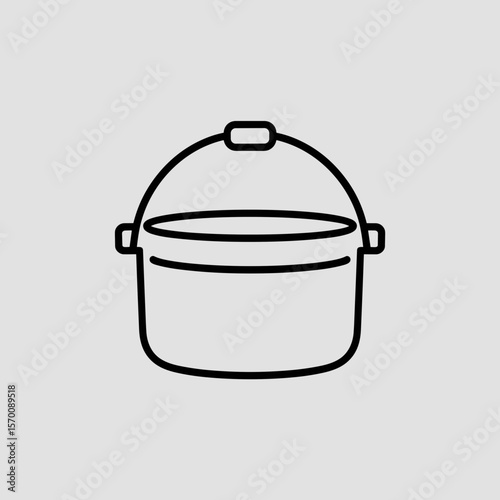 Minimalist line art camping pot with lid on neutral background  
