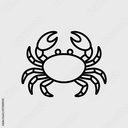 Minimalist line art of a crab outlined on a grey background  