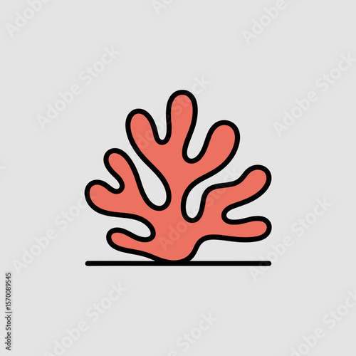 Coral illustration in minimalist style with black outline and pink color  