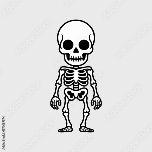 Cursed skeleton illustration in minimalist line art style  