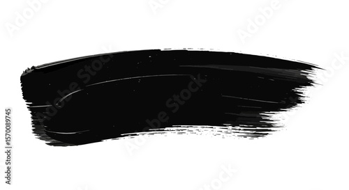 A single, thick brushstroke of black paint is isolated against a white background.