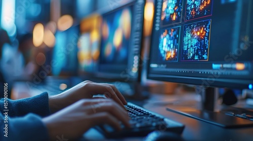 A person typing prompts into an AI image generation tool, showing screen with evolving visual output