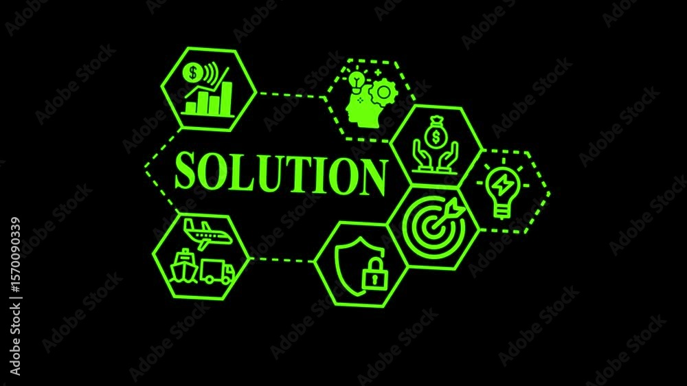 abstract genius idea and problem solving strategy icon animation on black background.creative innovation and business solution concept in geometric digital art. abstract genius idea and problem solving strategy icon animation on black background.creative innovation and business solution concept in geometric digital art.