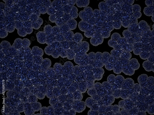 Organisch wirkende, stark vergrößerte Zellstruktur mit tiefblauer Körnung auf schwarzem Hintergrund