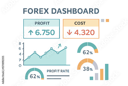 Vector illustration of forex statistics, business and financial analytics, including profit and cost rate, displayed on a dashboard graph