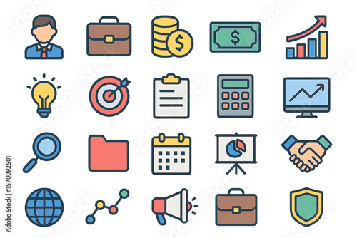 x48 Pixel Perfect icons are available for Business and Financial purposes, featuring Flat Color Vector designs suitable for various uses including Website, Application, Printing, Document, and Poster