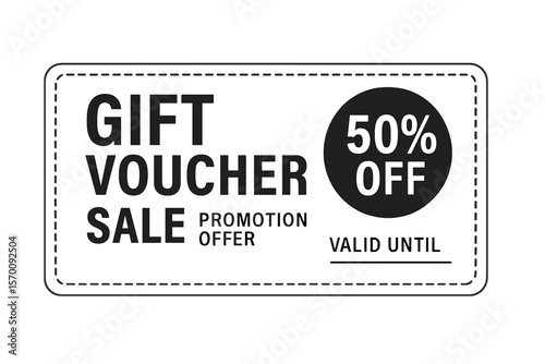 Gift Voucher Template Promotion Sale discount, black and white background, vector illustration’ can be rephrased as ‘Vector illustration of a gift voucher template with a promotional sale discount on