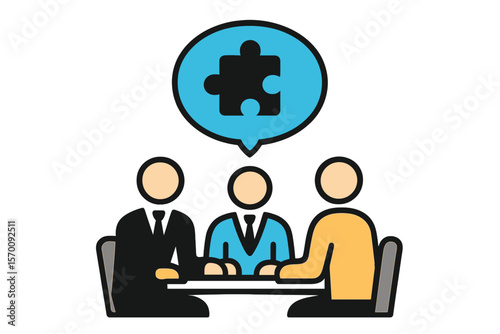Flat vector icon for apps and websites depicting a team business meeting with teamwork and collaboration