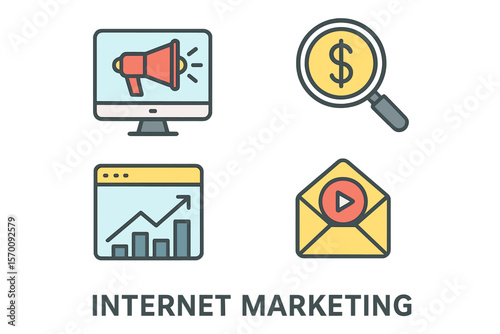 Collection of internet marketing concept icons in flat design style