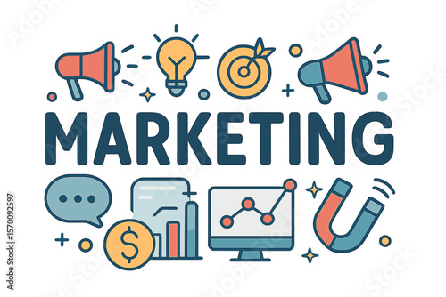 Creative vector illustration of the word marketing in typographic lettering