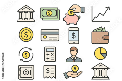The Lineo Editable Stroke features banking and finance line icons