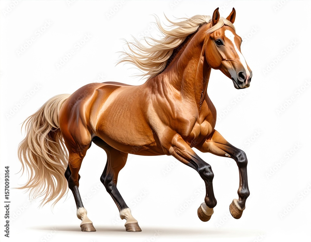 Fototapeta premium Chestnut Horse with Flowing White Mane Galloping