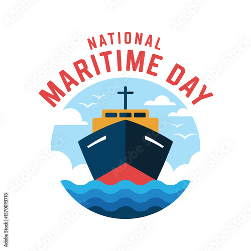 National Maritime Day Vector Graphic A Bold Celebration of Seafaring with a Stylized Ship, Waves, and Sky