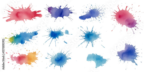 Set of colorful paint splatter abstract vector texture background. Set of abstract watercolor water splash background.