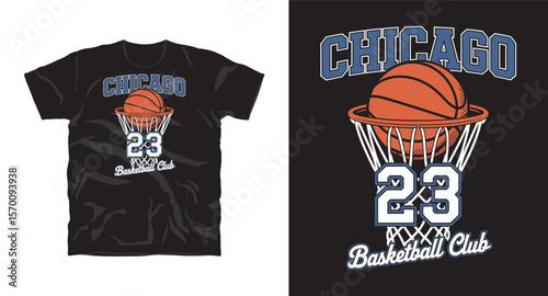 T-shirt Design with basketball slogan typography graphic design illustration vector, t-shirt print, sports, vintage, Chicago basketball club
