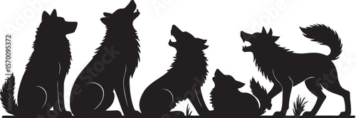 Black silhouettes of a wolf and dog vector illustration of animals