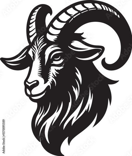 Black Goat Head Vector Illustration in Tribal Tattoo Style