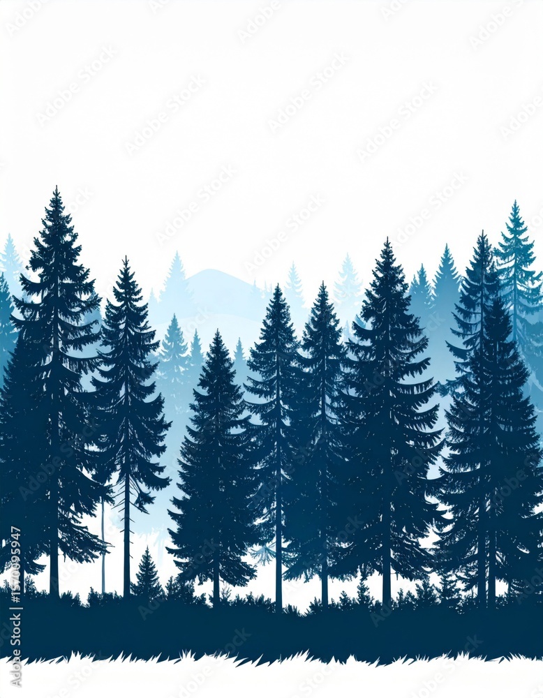 Obraz premium Dark Blue Silhouette of Pine Forest and Mountains