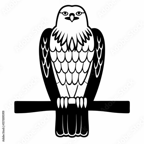 Bird perched on branch icon in black and white