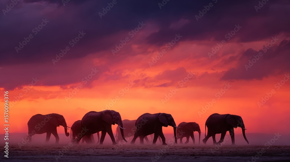 Fototapeta premium African Sunset Elephants