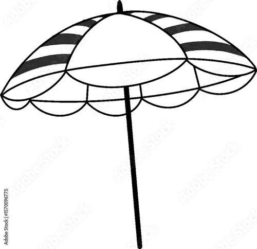 A striped umbrella with a black pole art high detailed halftone dither vector design