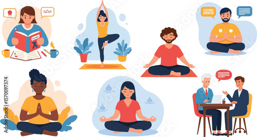 Lotus yoga meditation with woman silhouette vector illustration