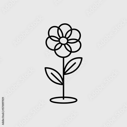 Minimalist line art flower design in black and white style  